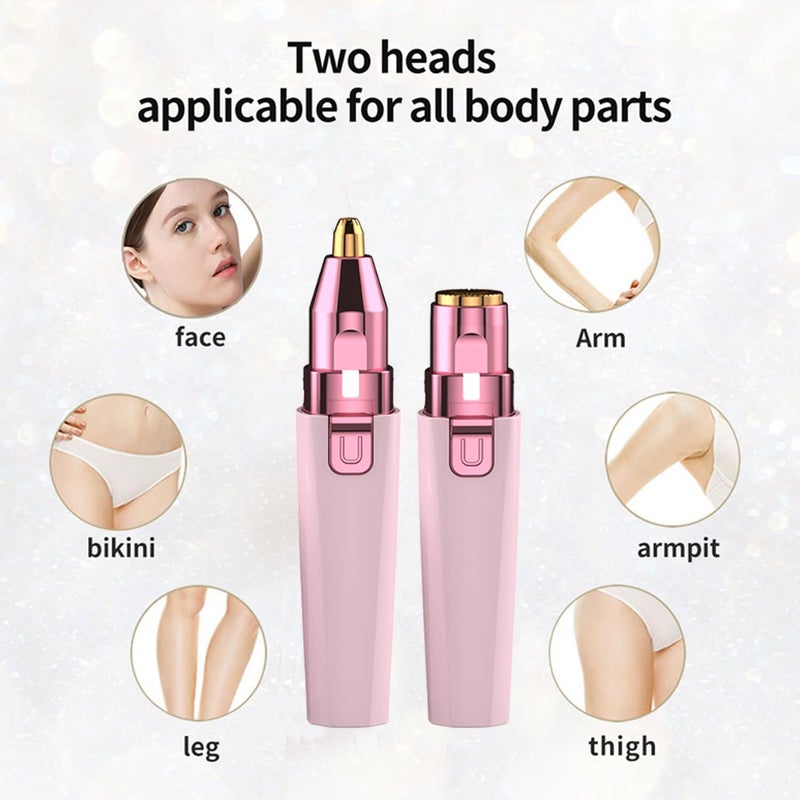 Esermoon Facial Hair Remover for Women - Pink USB Rechargeable Eyebrow Trimmer & Face Shaver with LED Light, 2-in-1 Hair Removal Device for Smooth Skin - Image 3